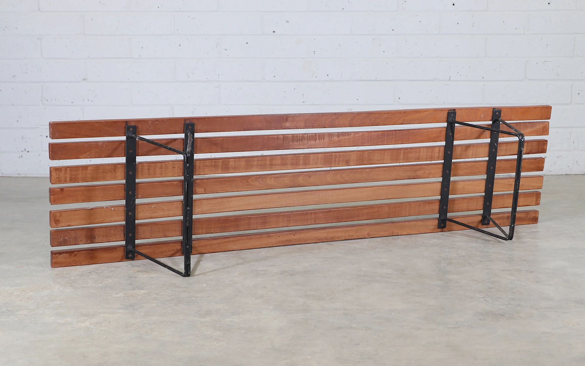 Vintage Robin Day mahogany steel bench - Image 2
