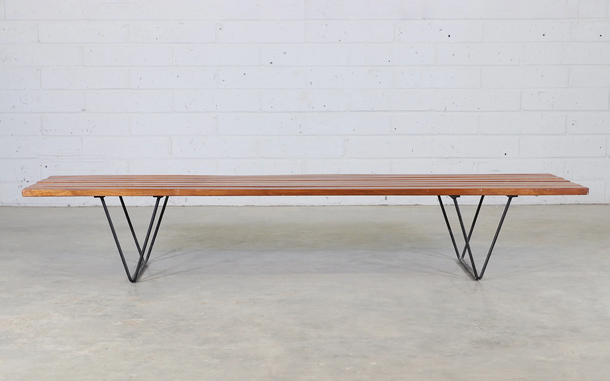 Vintage Robin Day mahogany steel bench - Image 4